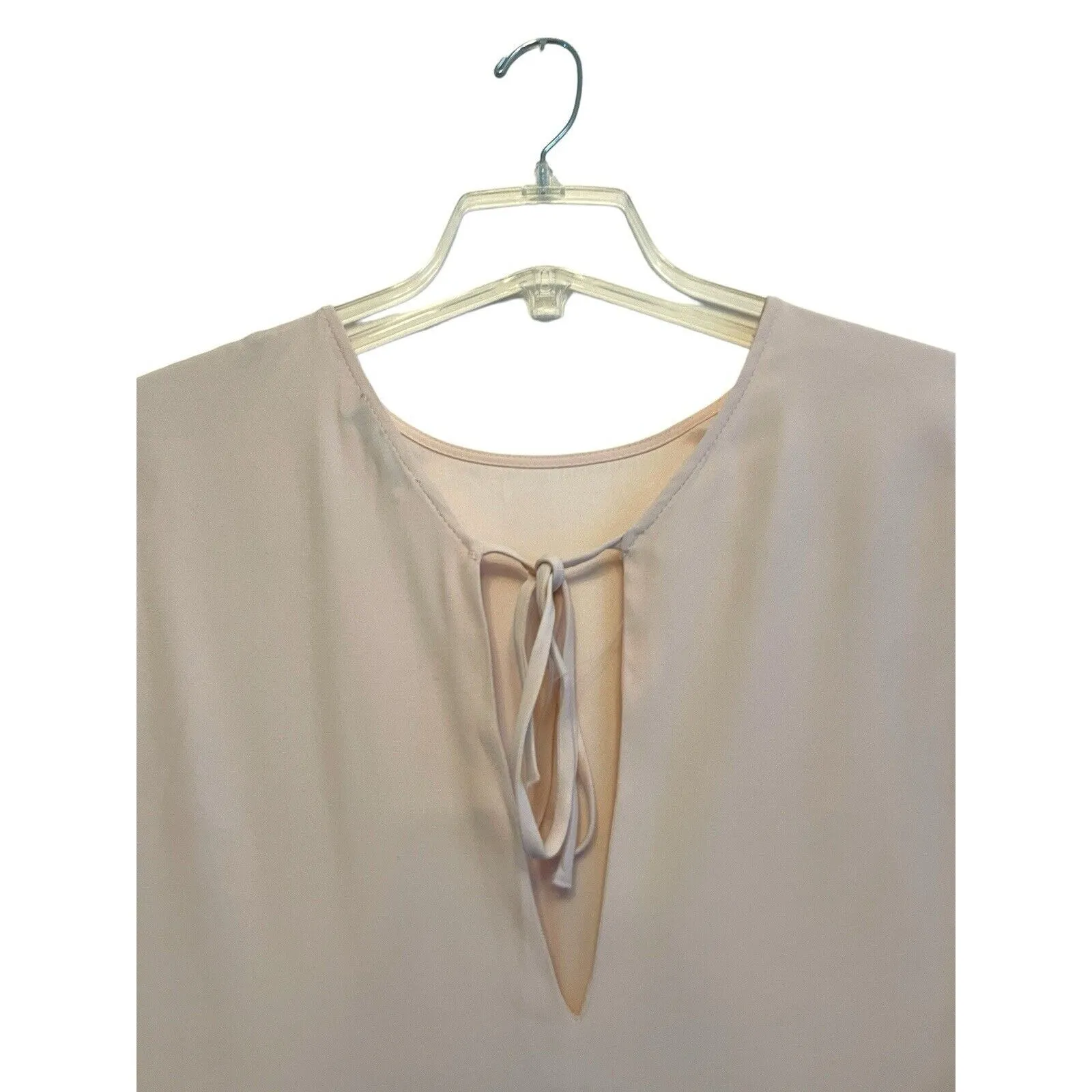 Sandro Paris Mini Dress Size Small Crepe Pale Pink Fluted 3/4 Sleeves Tie‎ Back - Image 7