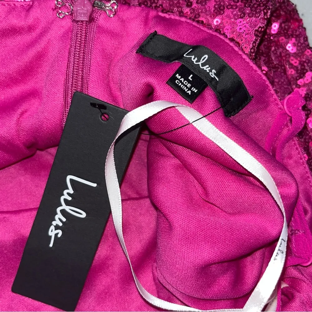 NEW Lulus Forever Your Girl Sleeveless Magenta Sequin Bodycon Dress size Large Pink - Image 8