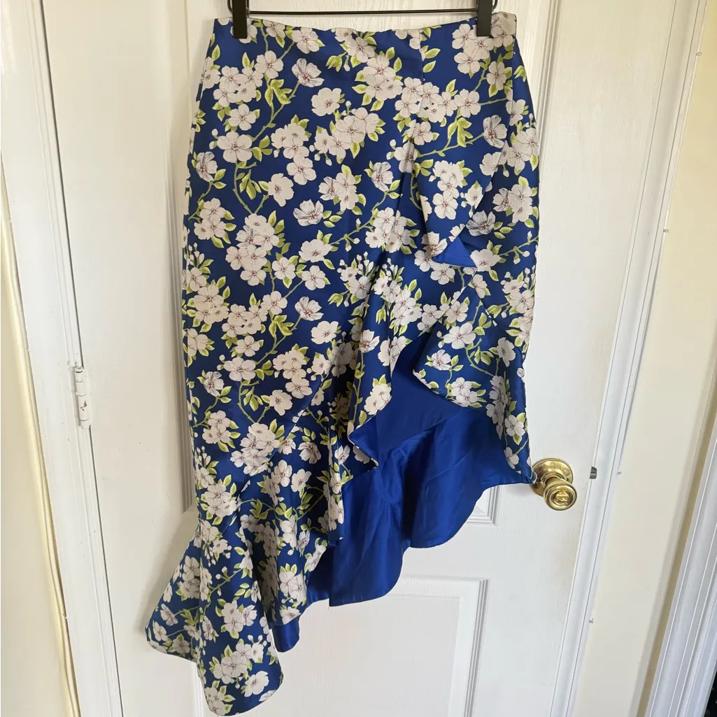 Alice + Olivia Loretta Floral Blue Asymmetrical Skirt - Image 3