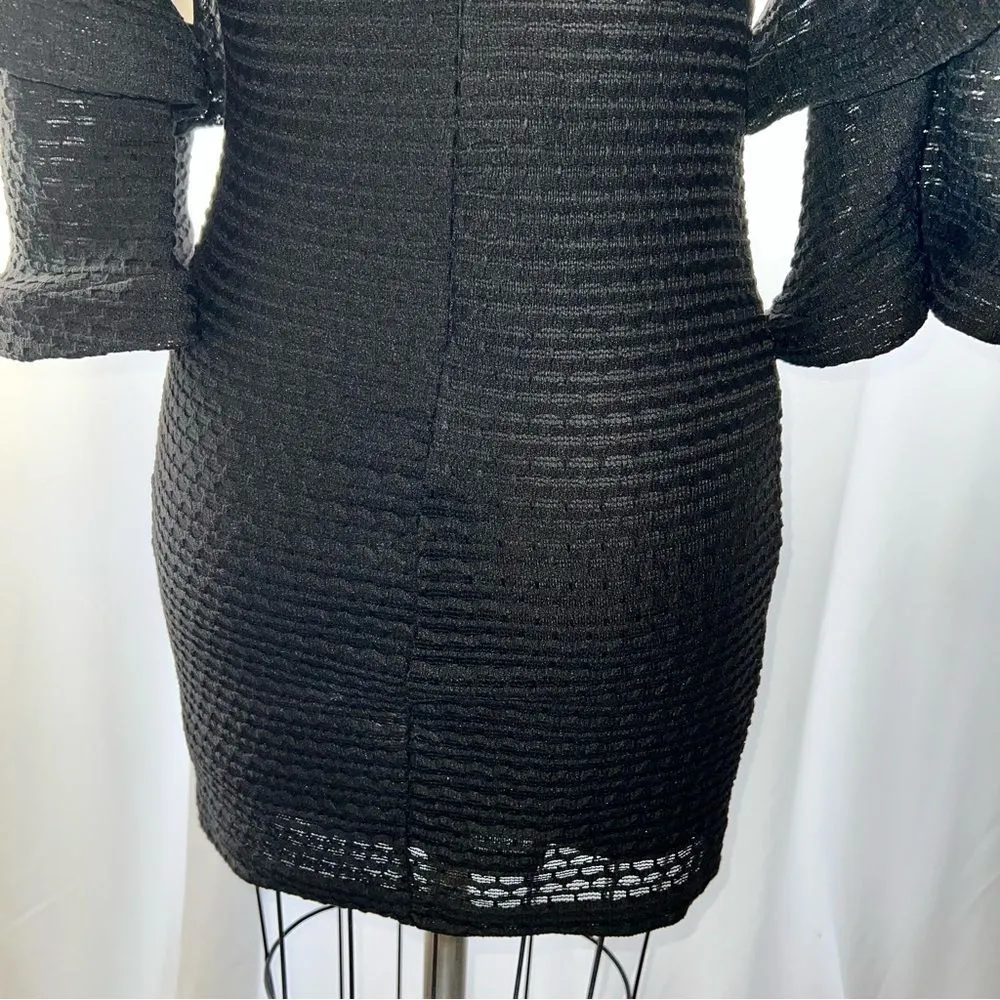 INA Women's Black Stretch Lace Fitted Sheath Dress w/Double Bell Sleeves-Size S - Image 10