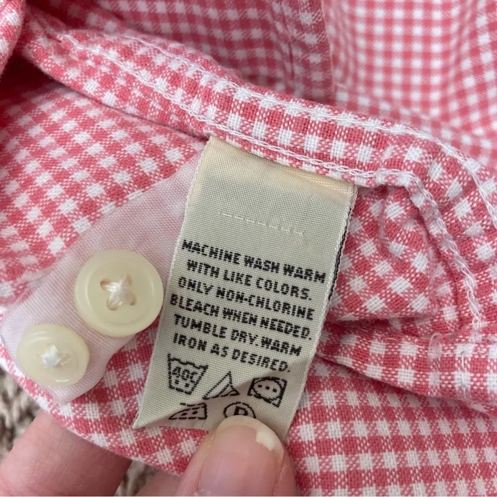 Eddie Bauer Checkered Pink/White Button Up Long Sleeve Women's Large - Image 6