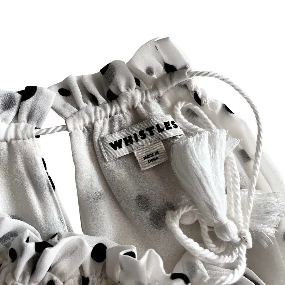 Whistles White Polka Dot Sleeveless Halter Tassel Pleated Tiered Maxi Dress Sz 8 - Image 4