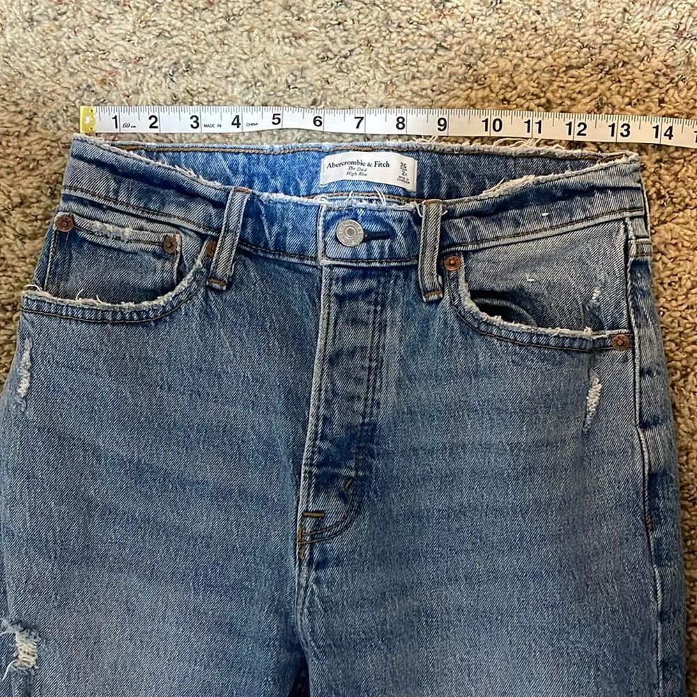 Abercrombie & Fitch The Dad High Rise Straight Leg Denim Jeans Distressed 26/2 - Image 14