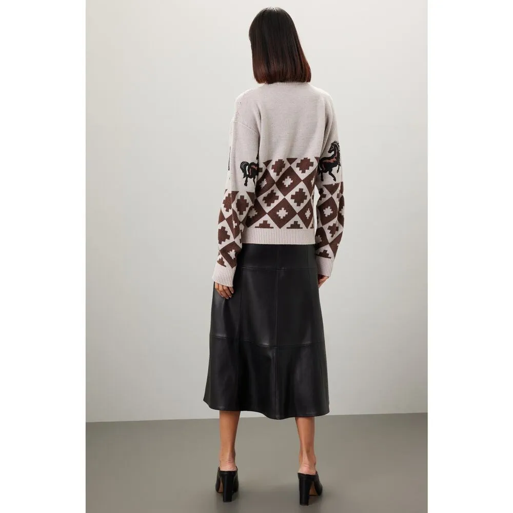 AUTUMN ADEIGBO Brown Horse Printed 100% Virgin Wool Marla Turtleneck Top Small - Image 3