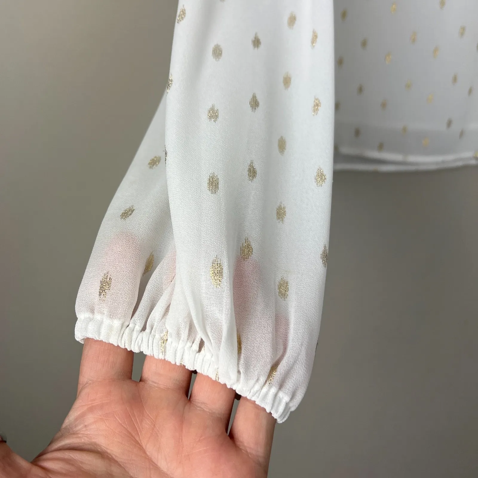 Sincerely Jules Blouse Top Womens XL White Gold Printed Sheer Long Sleeve Dressy - Image 4