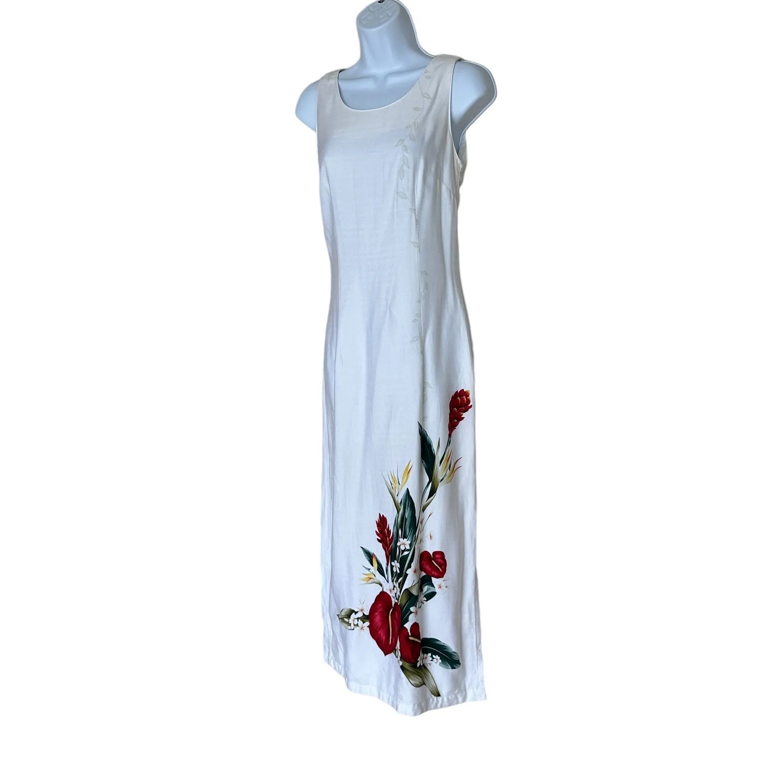 Hawaiian White Maxi Sundress SMALL Dress Hibiscus Vintage 90s Vacation Bride - Image 4