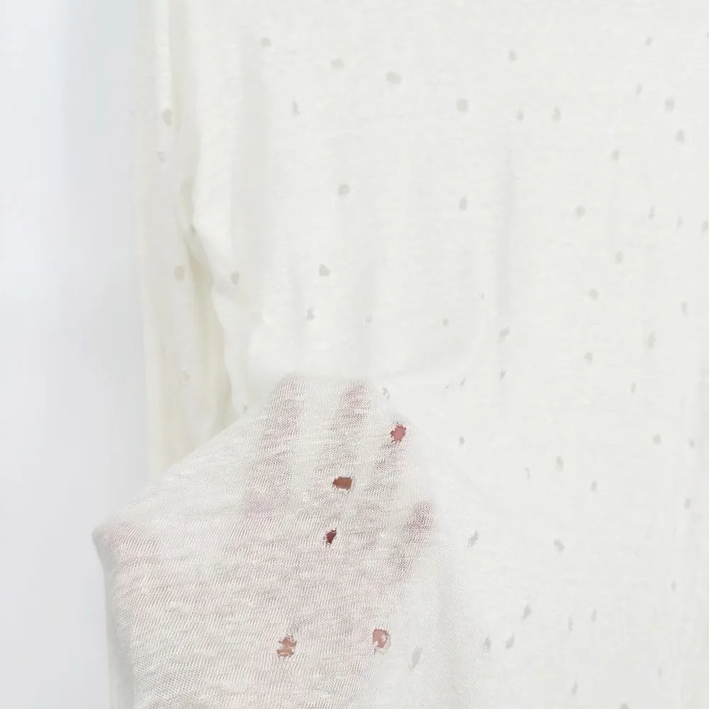 IRO Marvina Linen Long Sleeve Shredded Holes Tee in Ecru Cream Women's XS - Image 6