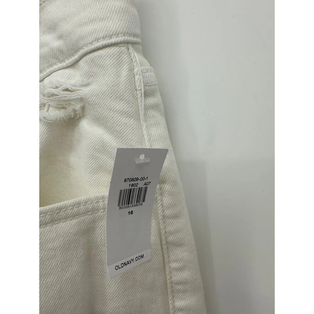 Old Navy Sky Hi Straight Denim Jeans Women 16 White Extra High Rise Distressed - Image 7