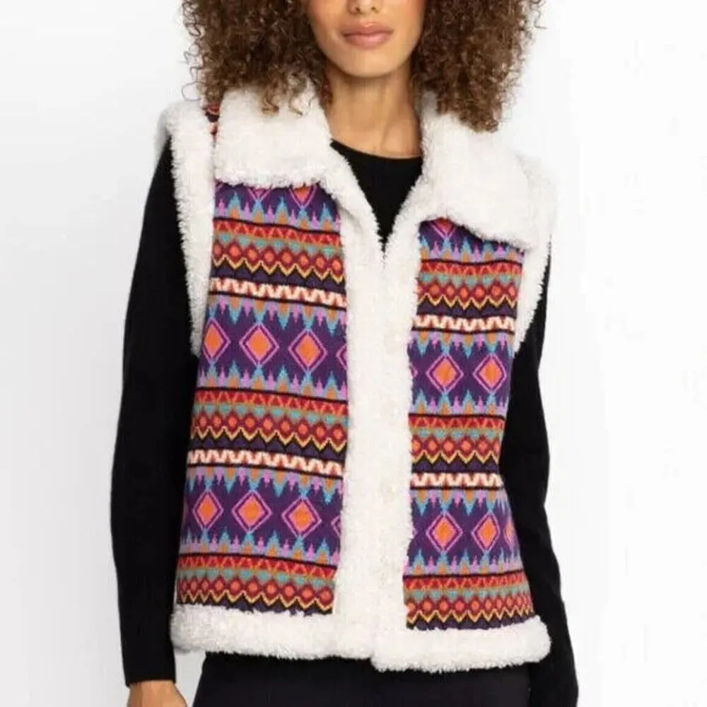Johnny Was Vest Women Small Yuya Sherpa Alpaca Blend Aztec Boho Print Jacket NWT - Image 14