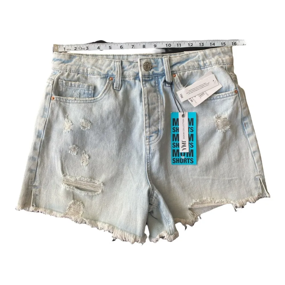 YMI High Rise Mom Fit Shorts Distressed Denim 100% Cotton Light Wast Size 9/29 - Image 3