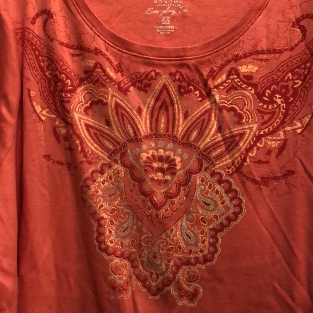 NWT Sonoma Coral Long Sleeve Aztec Tribal Print Tee 2X - Image 2