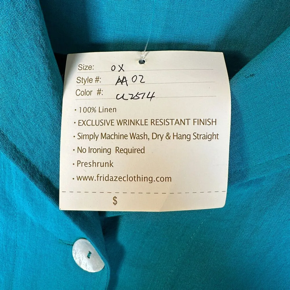 Fridaze Sailor Blue Teal Shirt Jacket Shacket Shell Linen 3/4 Sleeve 0X NEW - Image 3