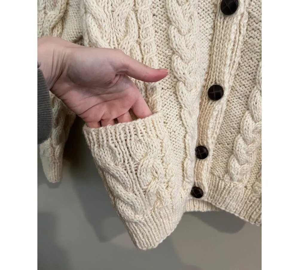 Vintage Blarney Wollen Mills Handknit Cardigan Sweater 100% Pure Wool Ivory XS/S - Image 2