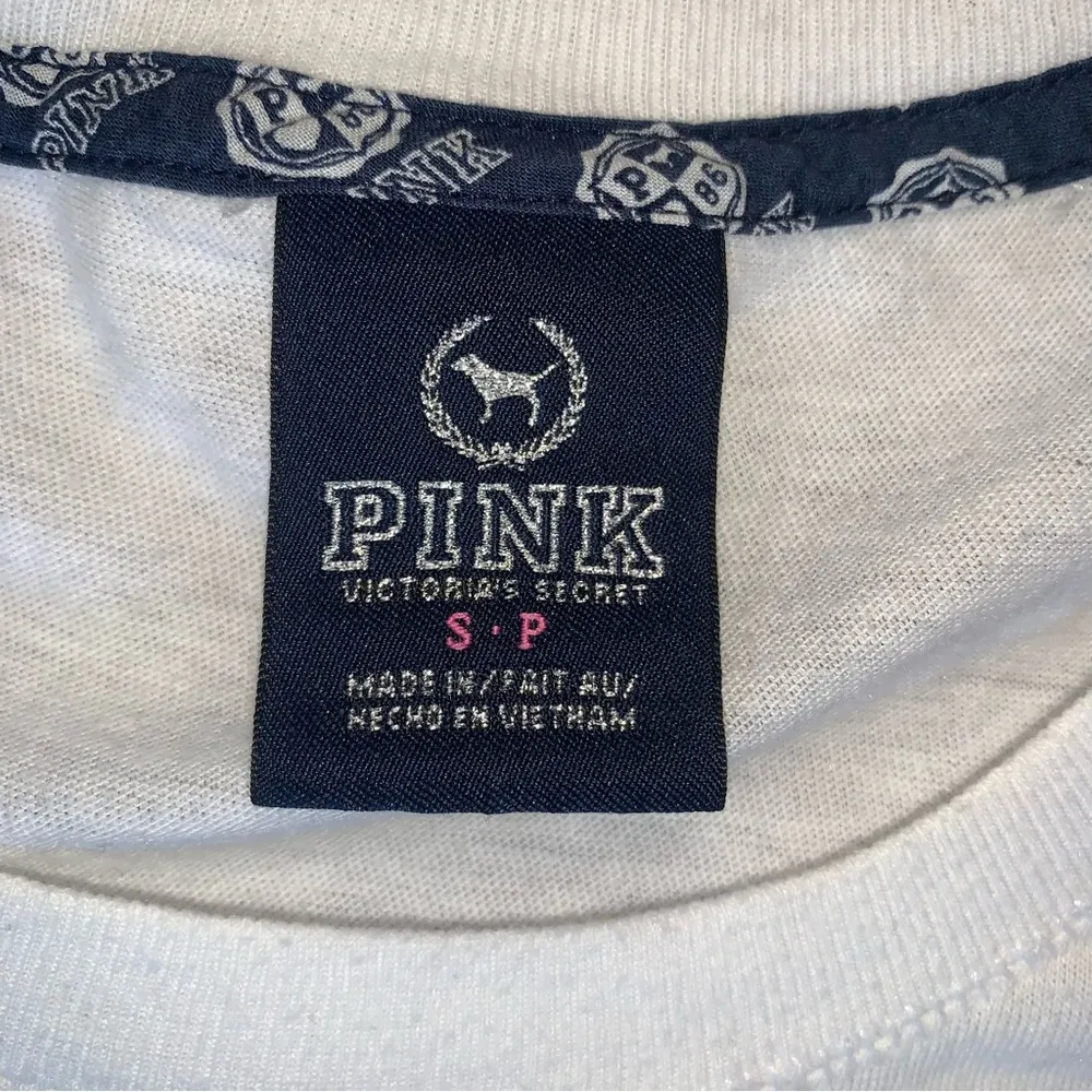 Victoria’s Secret PINK BLING Short Sleeve Top Women’s Size Small Pink/Blue/White - Image 4