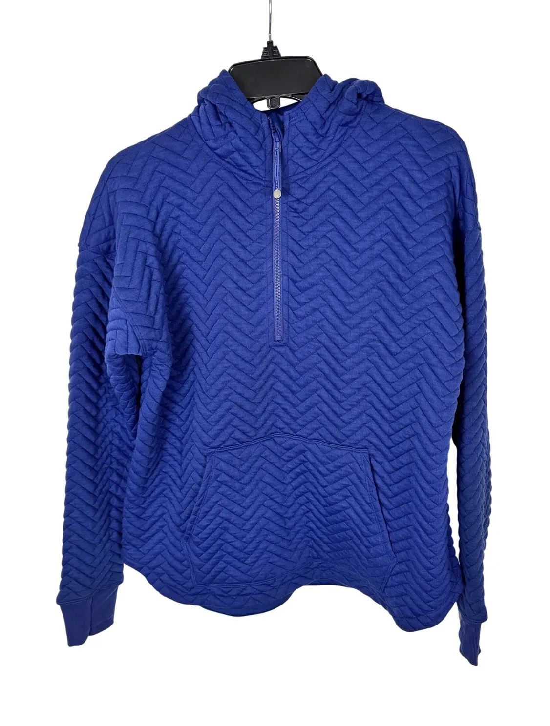 Quilted Pullover Hoodie Women's Long Sleeve Athleisure Sweatshirt Blue - Image 1