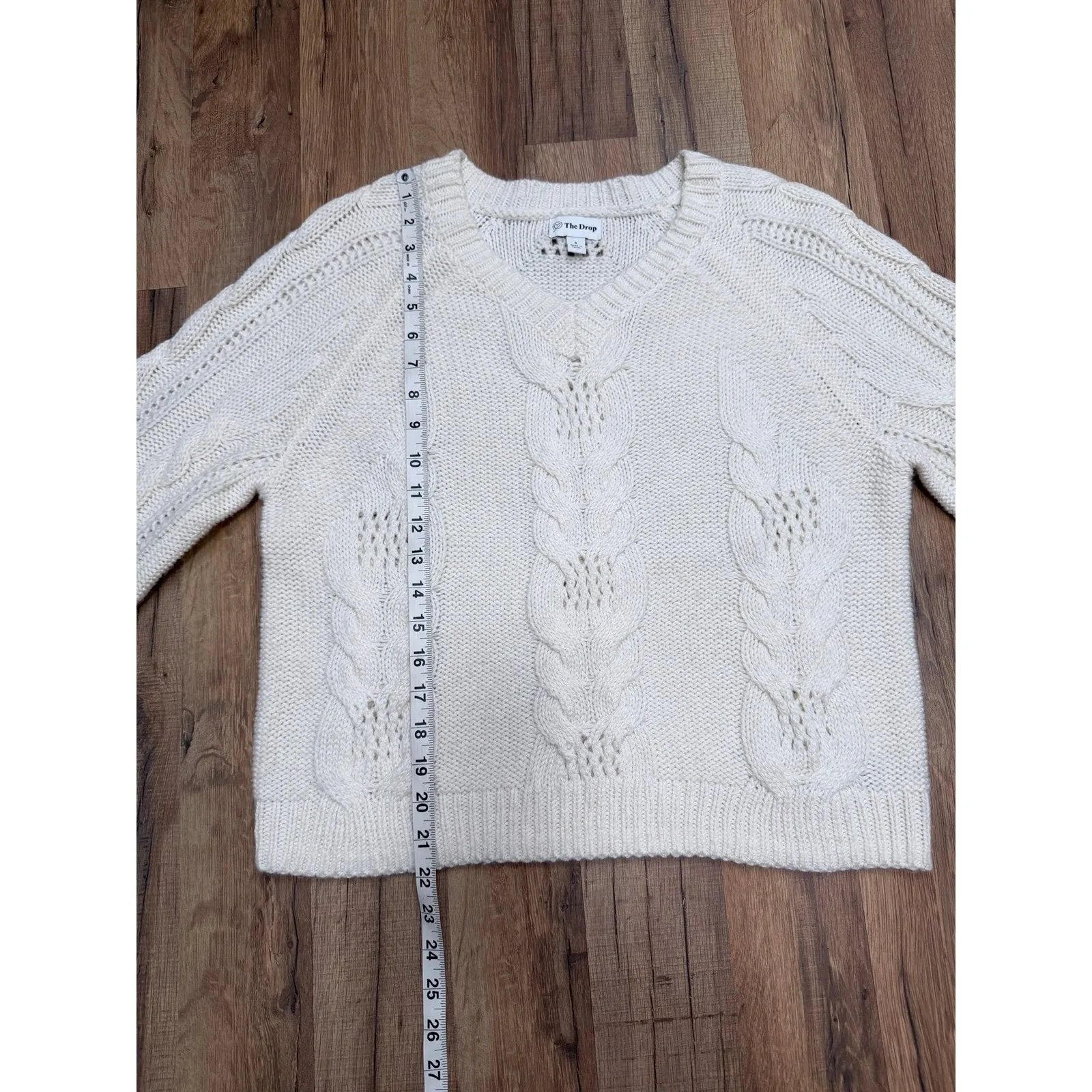 The Drop Women's Cable Knit Sweater Cream White Size S‎ Chunky V - Image 5