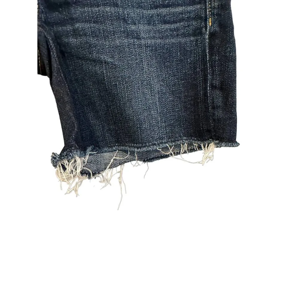 American Eagle Dark Wash Low Rise Raw Hem Cut Off Stretch Denim Jean Shorts 0 - Image 3
