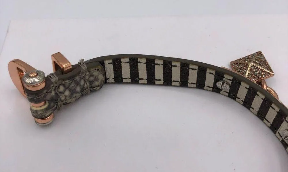 Henri Bendel Snakeskin Leather Rose Gold Adjustable Bracelet Rhinestone Pyramid - Image 9