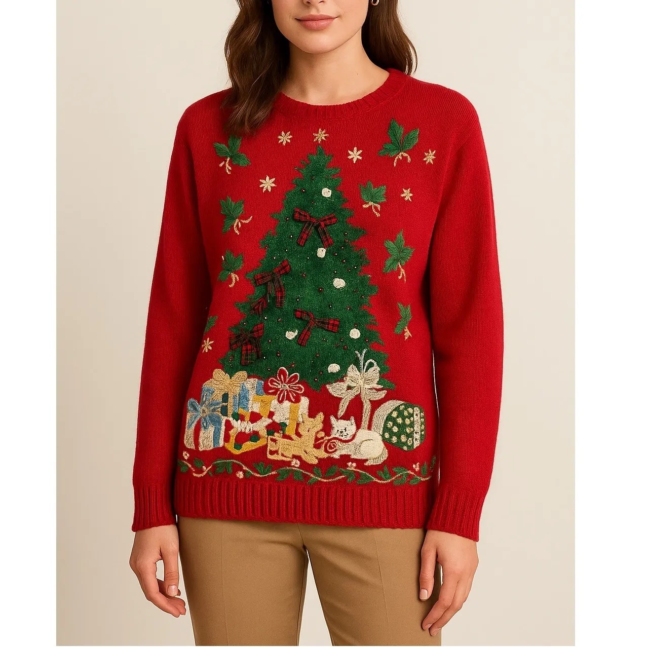 Tiara International Red Christmas Tree Sweater Womens Size S Ugly Sweater - Image 10