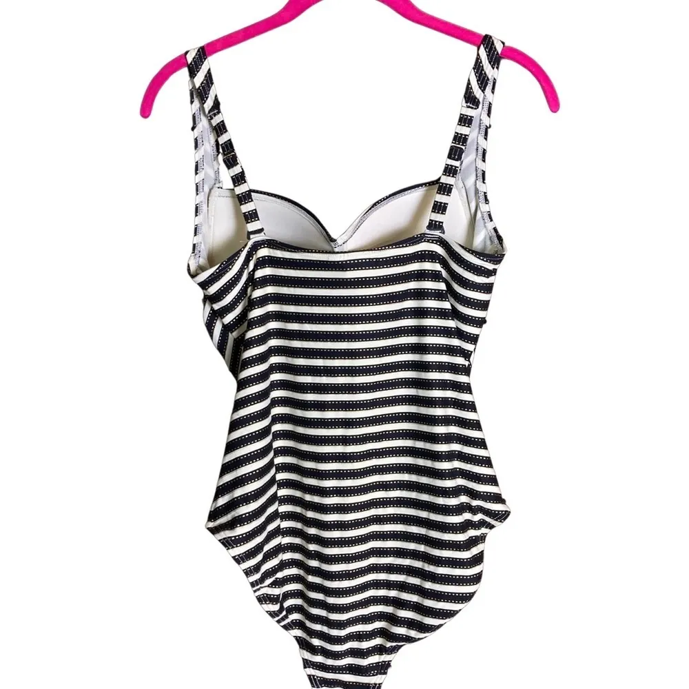 NipTuck Swim Women's Swimsuit Sz 10 One Piece Navy Striped‎ Adjustable Straps Blue - Image 7