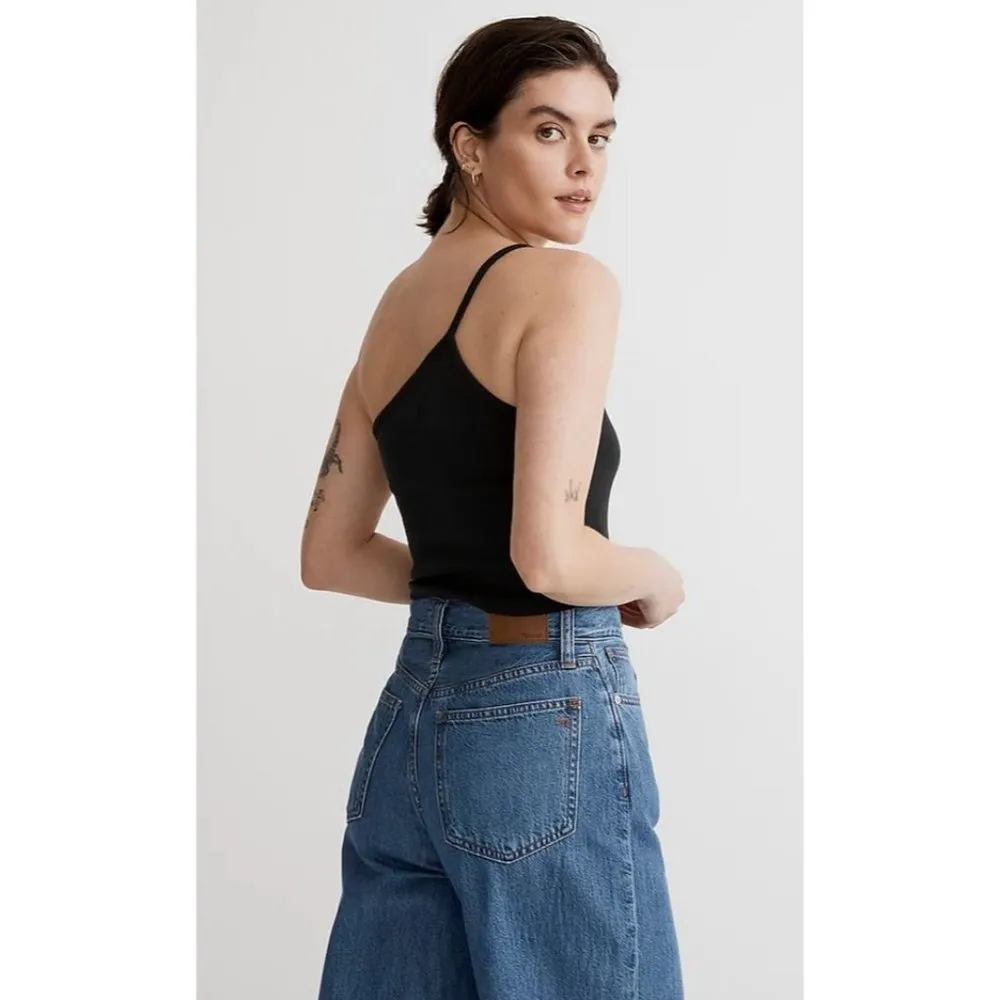 Madewell Womens One-Shoulder Crop Tank in Sleekhold Black Ribbed S - Image 2