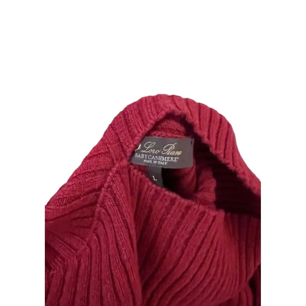 LORO PIANA red Asymmetric Mellbreak cashmere turtleneck jumper sweater L bust44 - Image 4