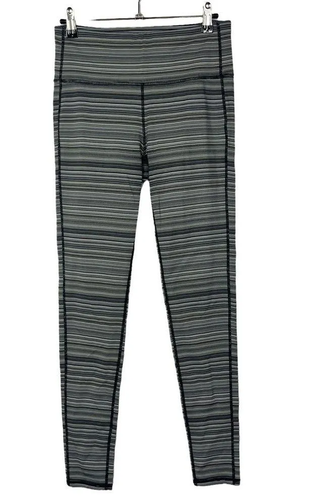 Athleta Chaturanga Black & Gray Stripe Athletic Leggings M - Image 2