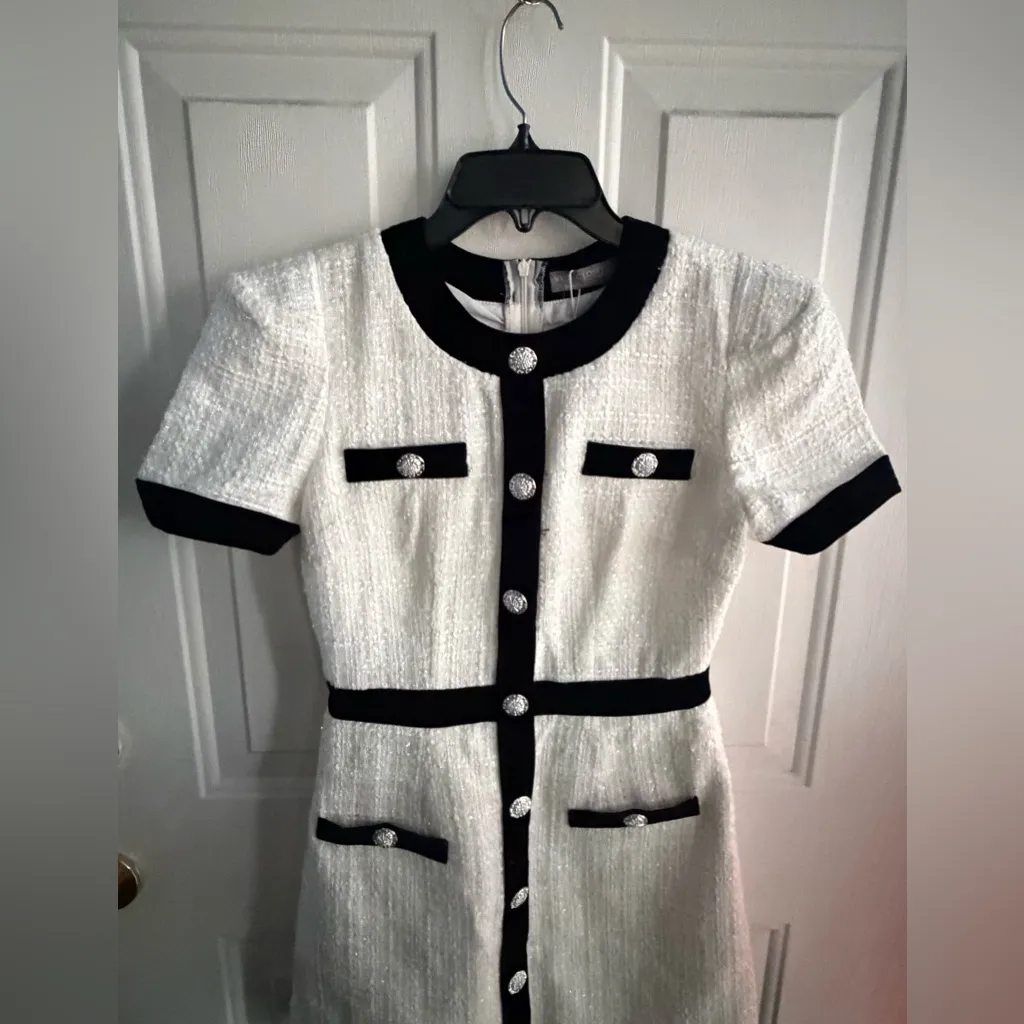 VY’S CLOSET, Dress White Black, Tweed Blazer Buttons Mini Women’s Size M NWT Size M - Image 4
