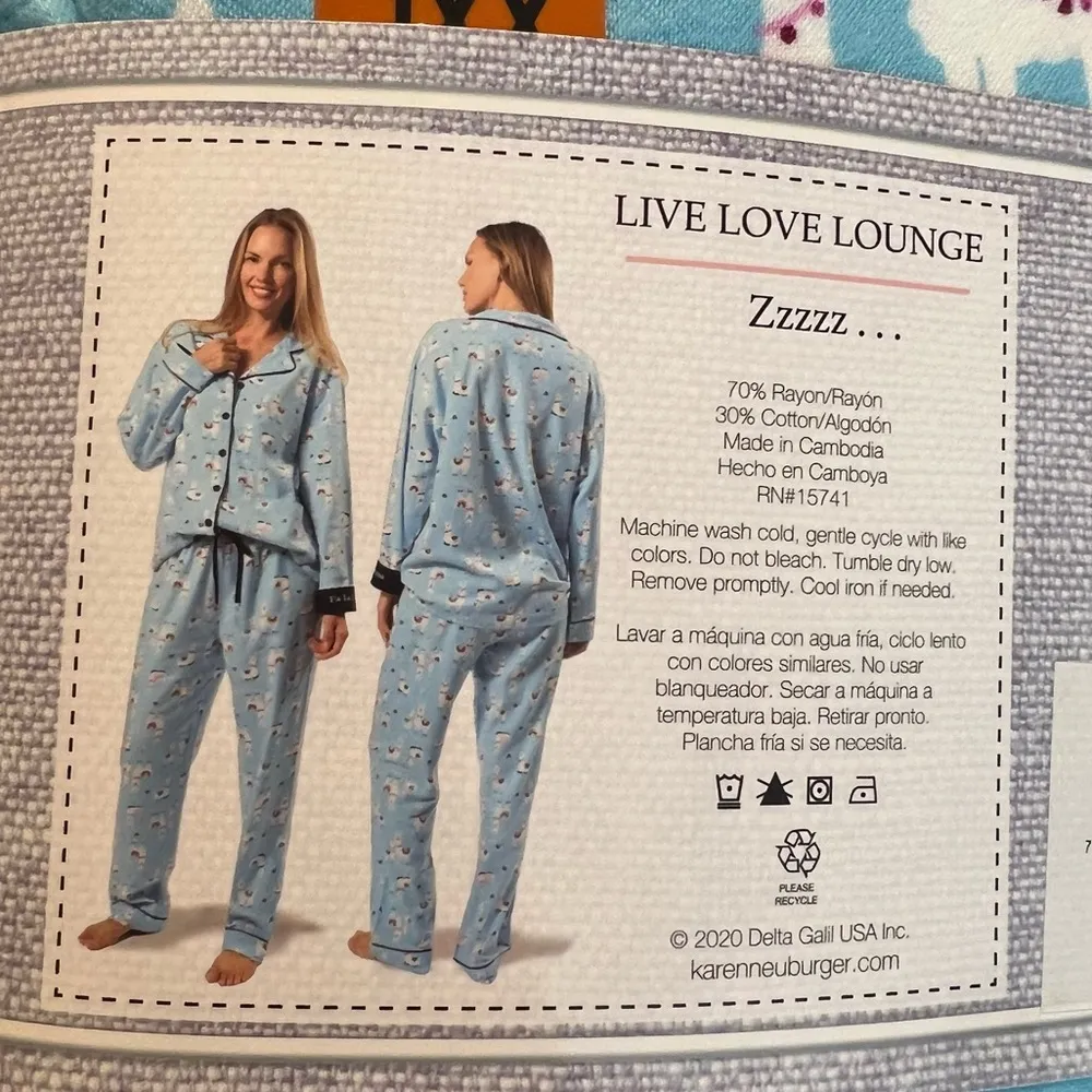 Karen Neuburger Live Love Lounge Llama Flannel Pajamas Turquoise XXL New… Blue - Image 3