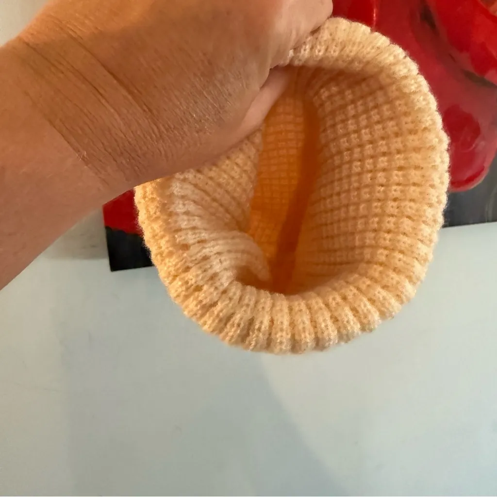 Source Unknown Vtg NEW THICK Ribbed Cream Ivory Beanie Ski Hat Cuff Thermal Knit Double Layer - Image 5