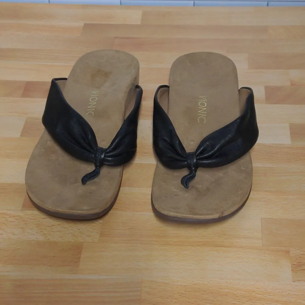 Vionic Womens Britney Flip Flop Thong Sandals Black Leather US 9 / UK 7 / EU 41 - Image 2