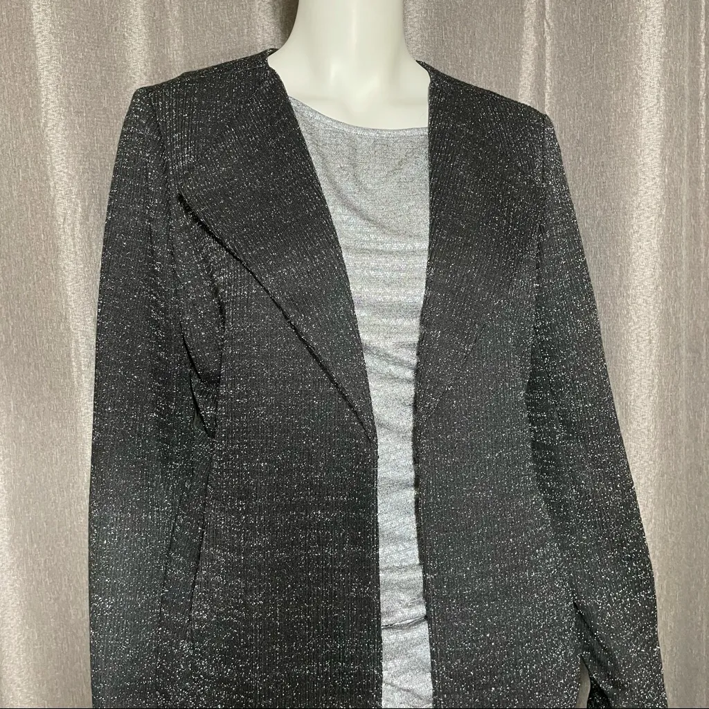 Nine West New Black Metallic Blazer Jacket Women’s Medium Open Front Shimmer - Image 5