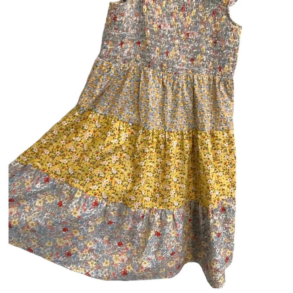 Umgee mixed floral print patchwork ruffle tiered smocked shirred floral dress - Image 4