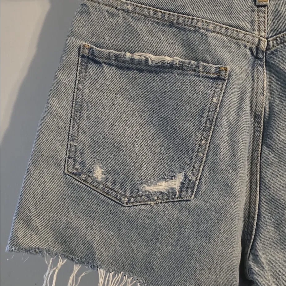 Agolde Distressed Blue Jean Shorts - Image 6