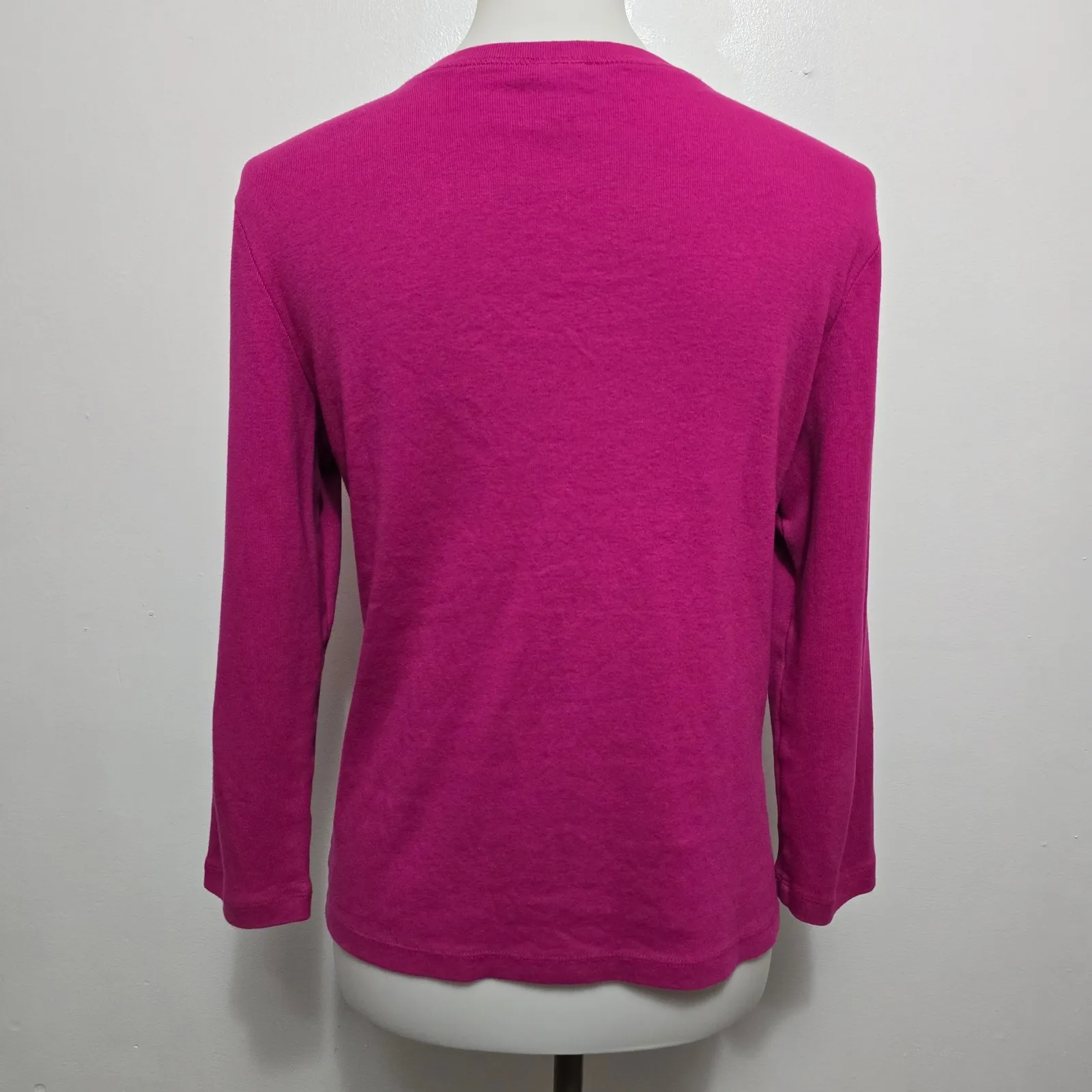 Rafaella Cardigan Magenta Pink 3/4 Sleeve Floral Embellished Cotton Medium - Image 4