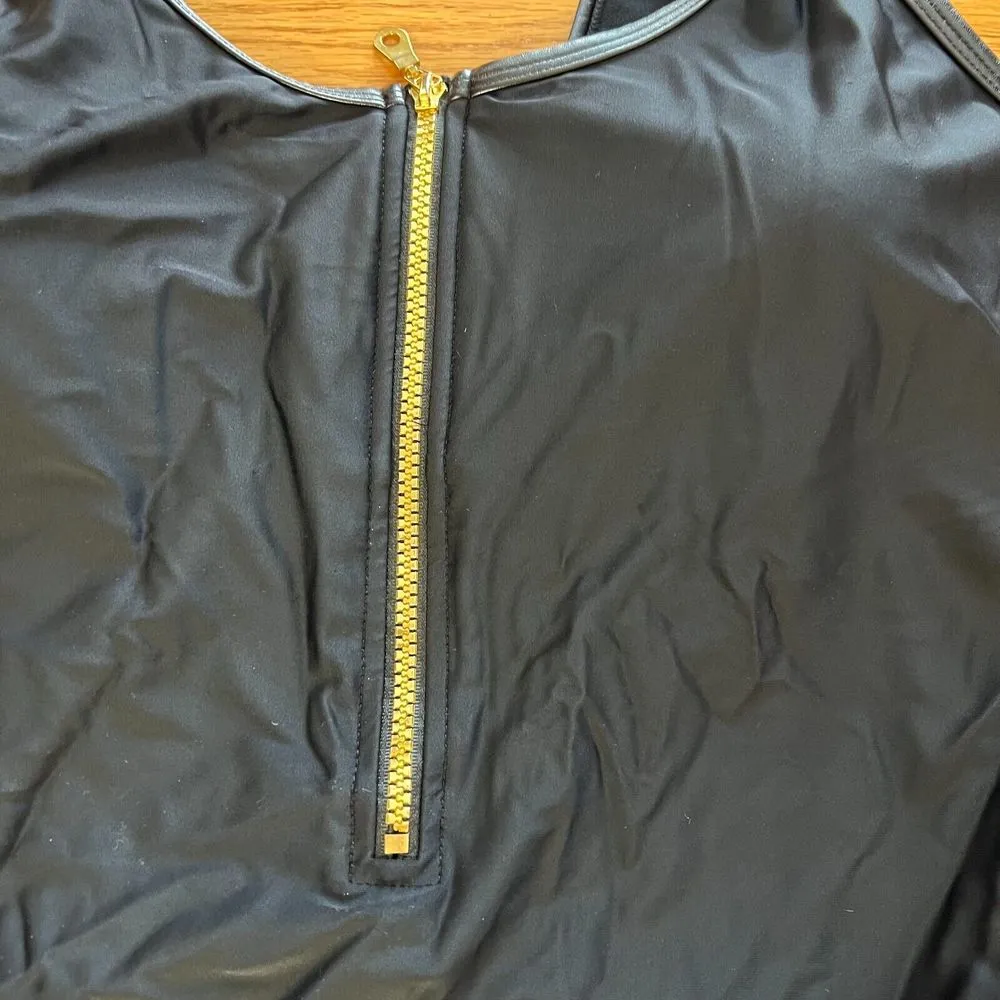 Gabi Fresh‎ Swimsuits for All One Piece 20D/DD Black Leather Trim Mesh Stretch Size undefined - Image 4