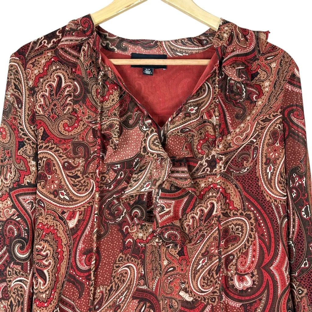 Premise Paisley Blouse Womens S Red Brown Abstract Ruffle Romantic Boho Fall Y2K - Image 2