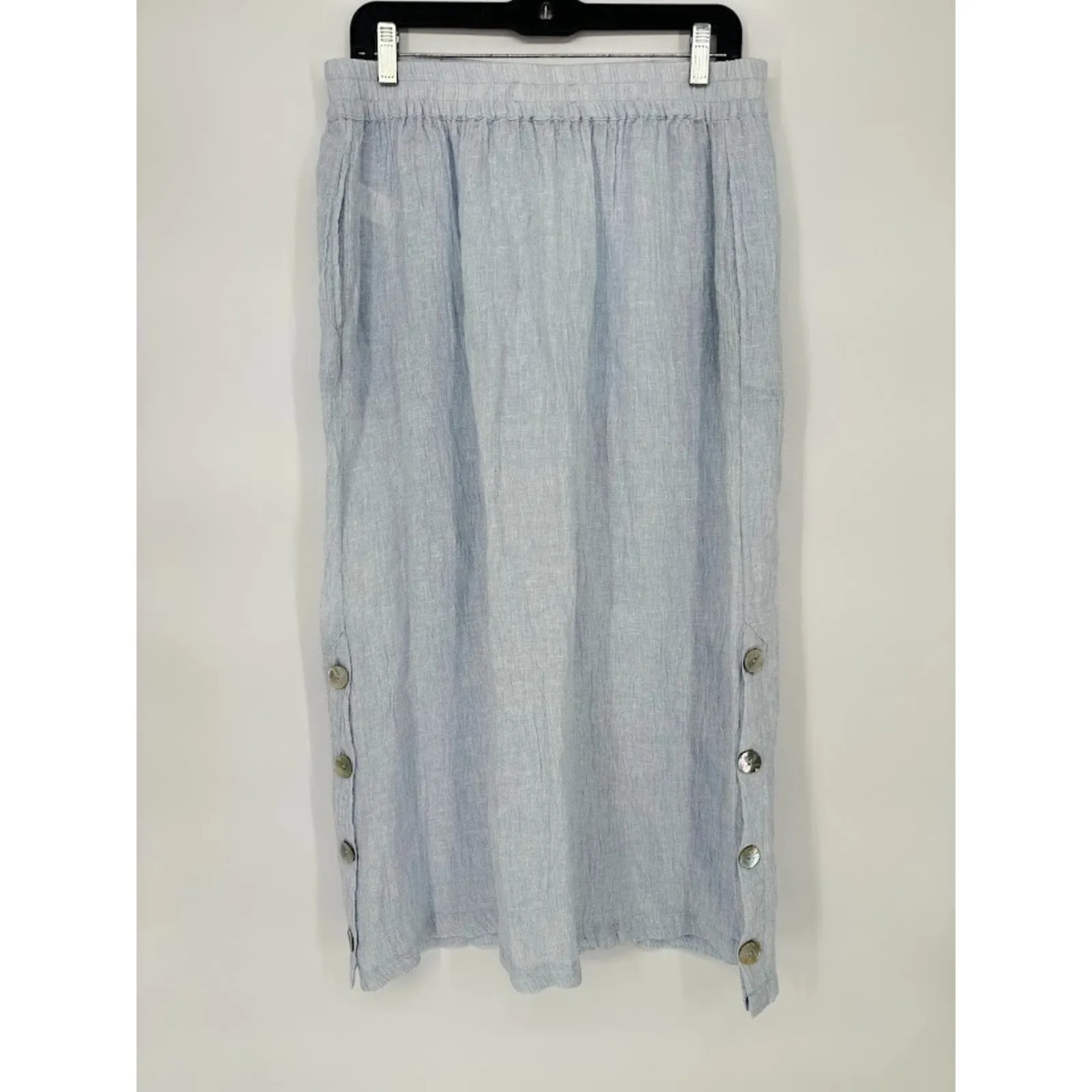 Tahari Blue Gauzy Coastal Elastic Waist Linen European Flax Maxi Button Skirt L - Image 5