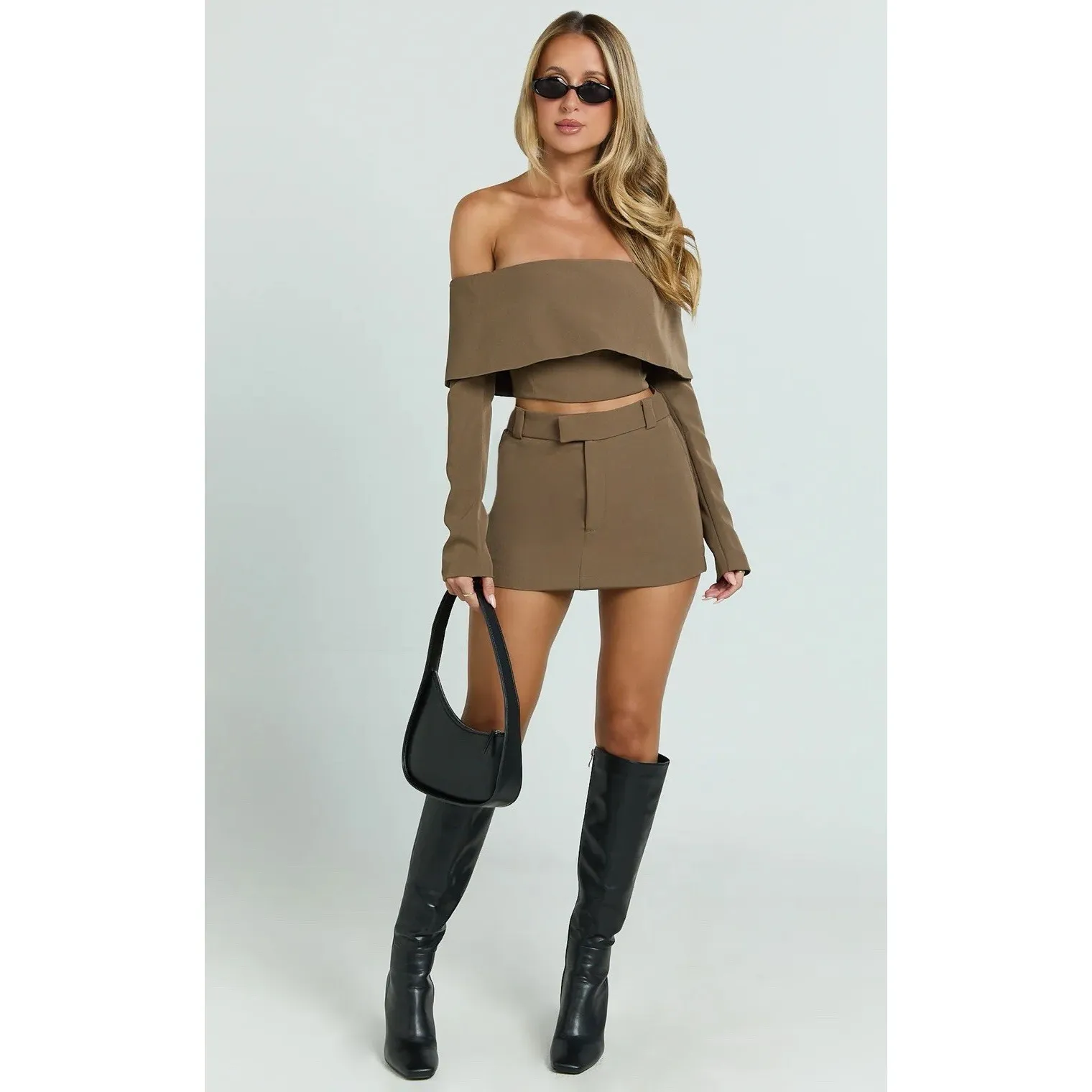 Showpo URSULA MINI SKIRT Structured Tailored Skirt in‎ Khaki Nwt Size 12 Tan - Image 3