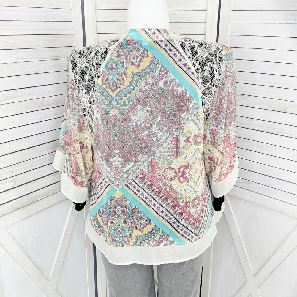 Dress Barn Paisley Boho Sheer Kimono Cardigan Topper XL Sheer Chiffon‎ Lace - Image 4
