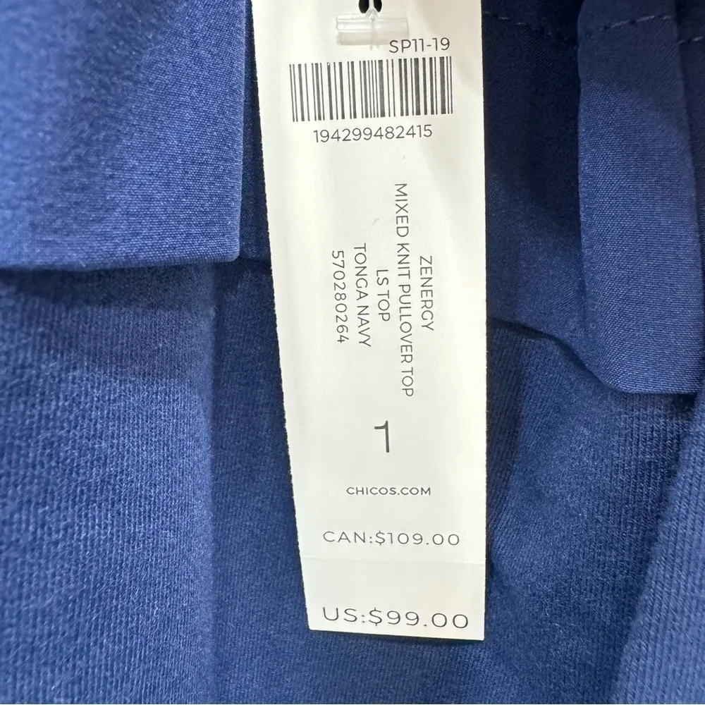 Chico’s Zenergy Mixed Knit Pullover Long Sleeve Top in Tonga Navy Blue 1/M - Image 10