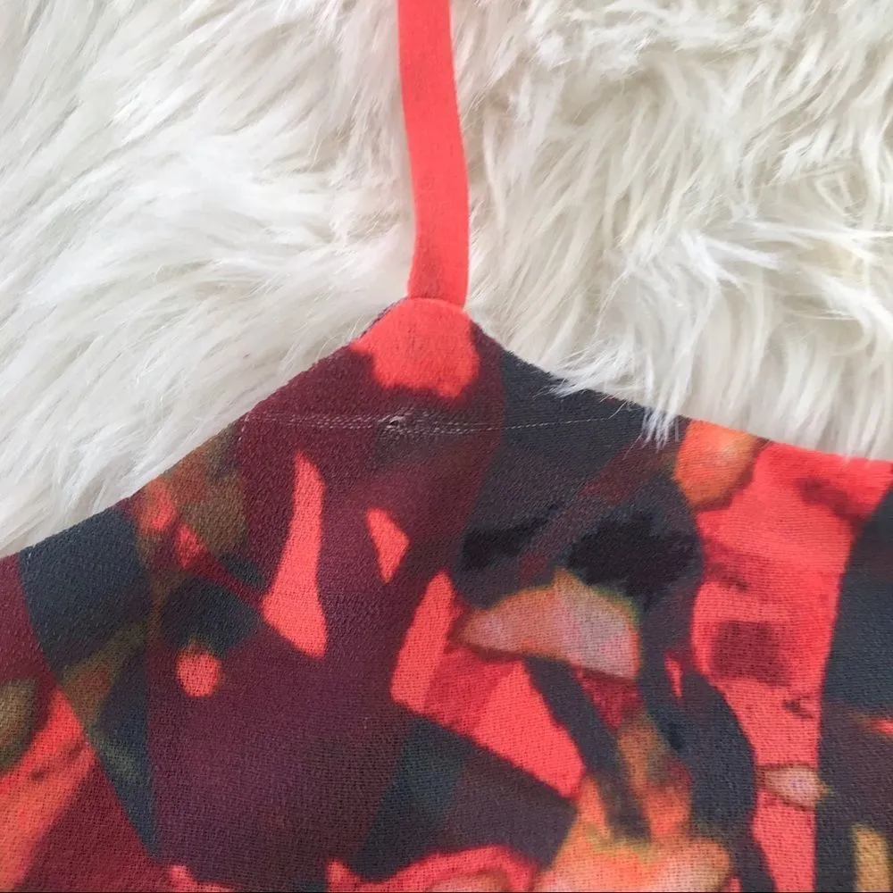 CATHERINE MALANDRINO Orange Pink Flowy Spaghetti Strap‎ Tank Top Blouse Small - Image 7