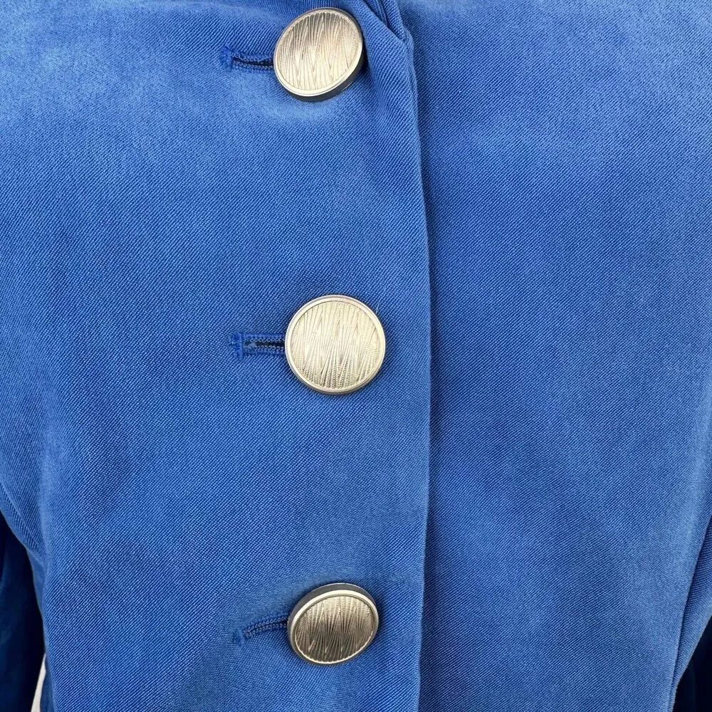 Lord & Taylor Blue Suede Silver Buttons Blazer Jacket Size 4P Petite - Image 3