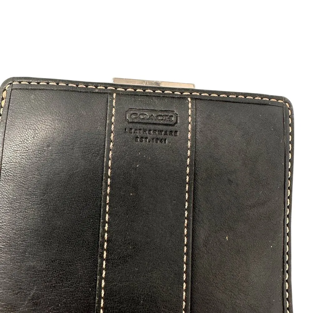 Coach Vintage Black Leather Small Bi-Fold Coin Wallet Rare - Image 3