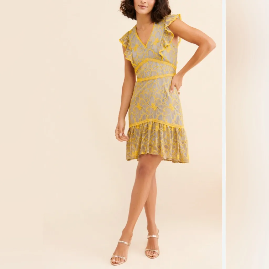 Free People X Adelyn Rae Jacey Lacey Mini Dress Yellow Size M - Image 2