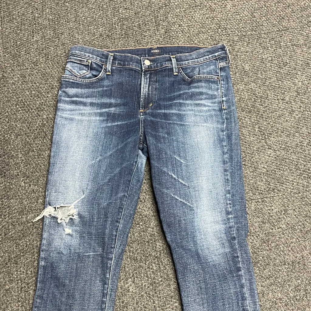 Agolde Sophie Distressed Ripped Blue Jeans Ankle Cropped Denim Holes Worn 32 - Image 2