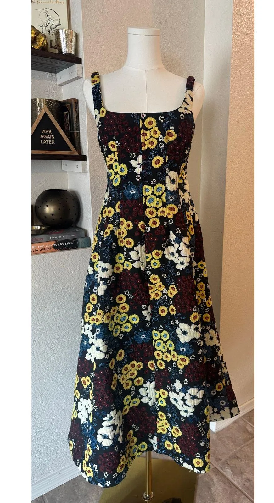 Maeve Marigold Midi Dress Floral Print Anthropologie Square Neck Size 2 NWT Black - Image 3