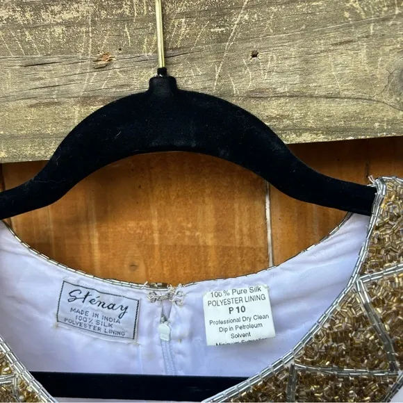 Stenay vintage beaded silk cream formal‎ party dress size P10 fall Christmas - Image 6