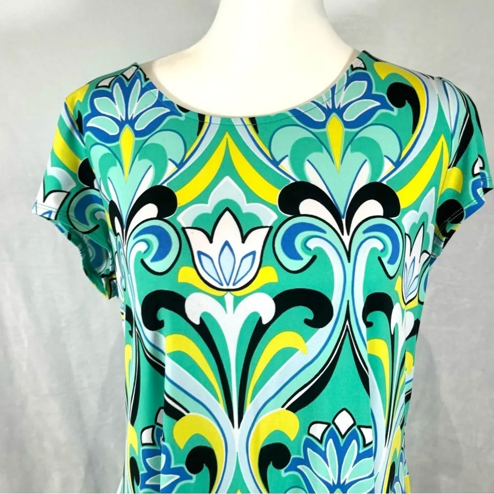 retro style abstract print shift dress size large - Image 2