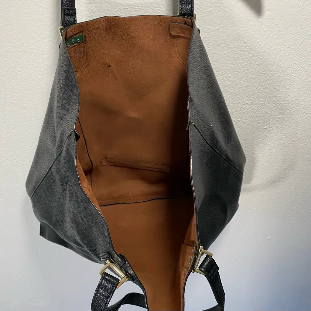 Steve Madden Black Faux Leather Tote Bag Open Top Gold Hardware - Image 5